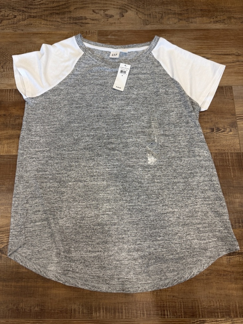 GAP Gray Heather Raglan Tee with White Sleeves womens medium